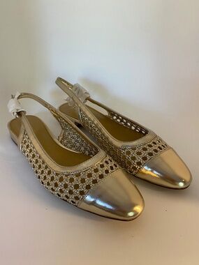 J. Crew Woven Slingback Flats golden color shoes Women's US Size 9 (NWT)